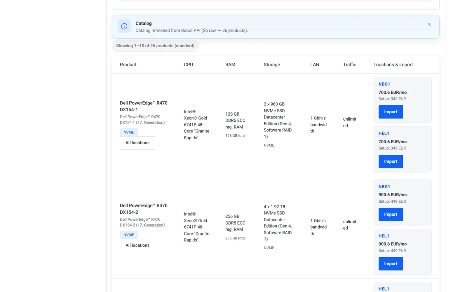 Import the catalog you sell